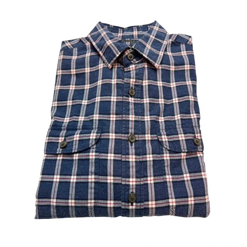 Banana Republic Flannel Shirt Men M Blue Plaid Slim Fit Untucked Button Up G07